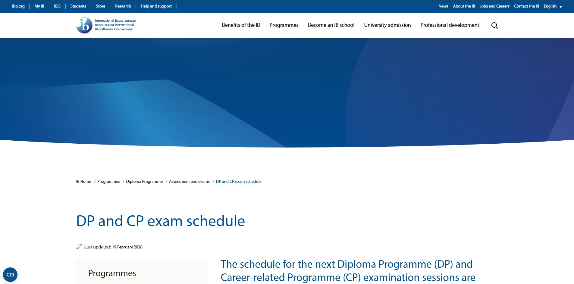 DP and CP Exam Schedule