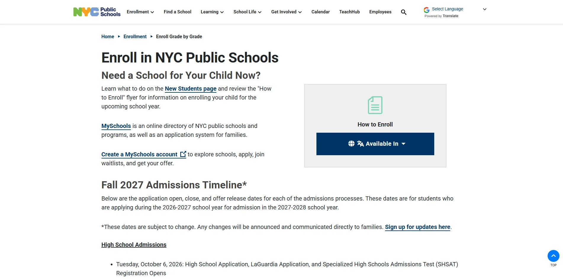 Enroll in NYC Public Schools
