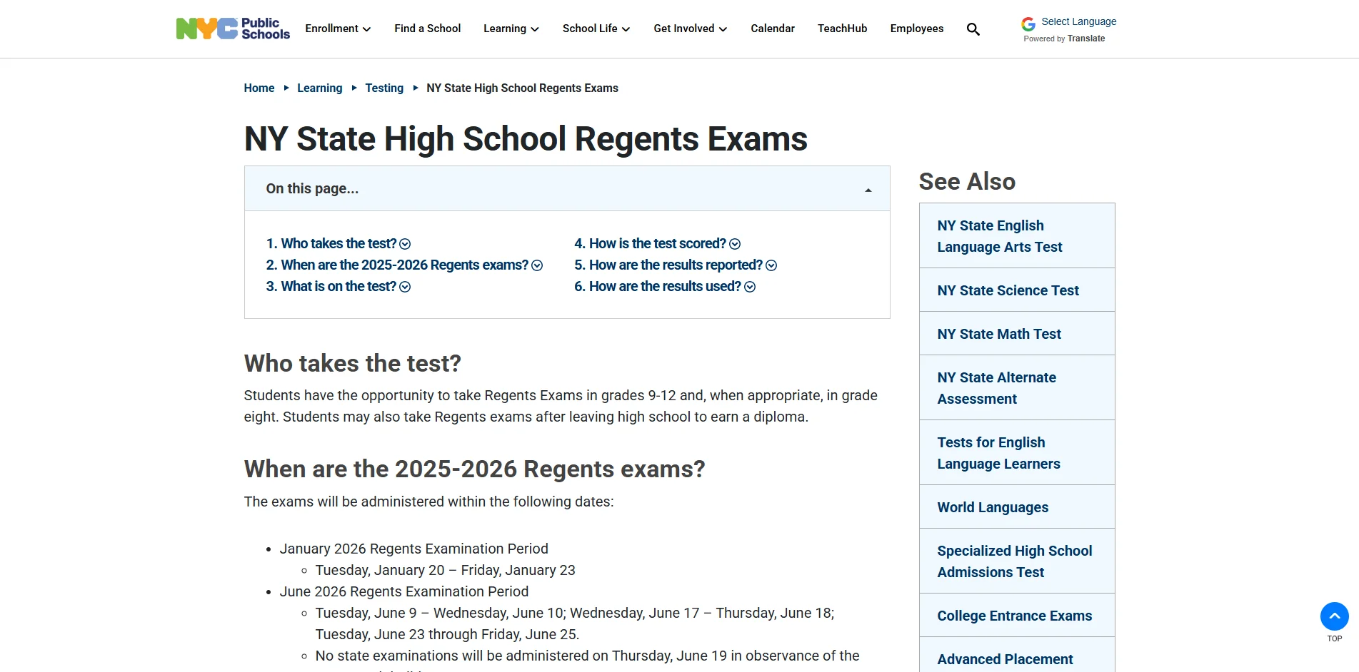 NY State High School Regents Exams