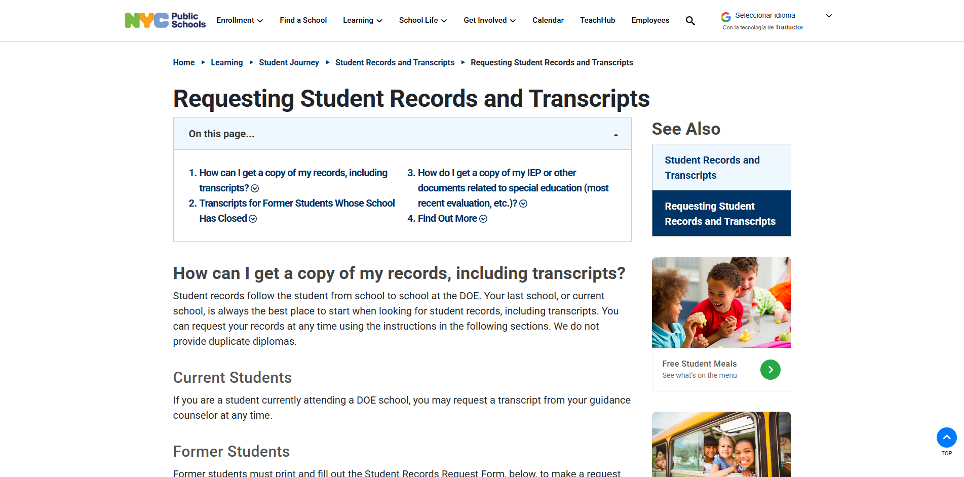 NYC Public Schools - Requesting Student Records and Transcripts