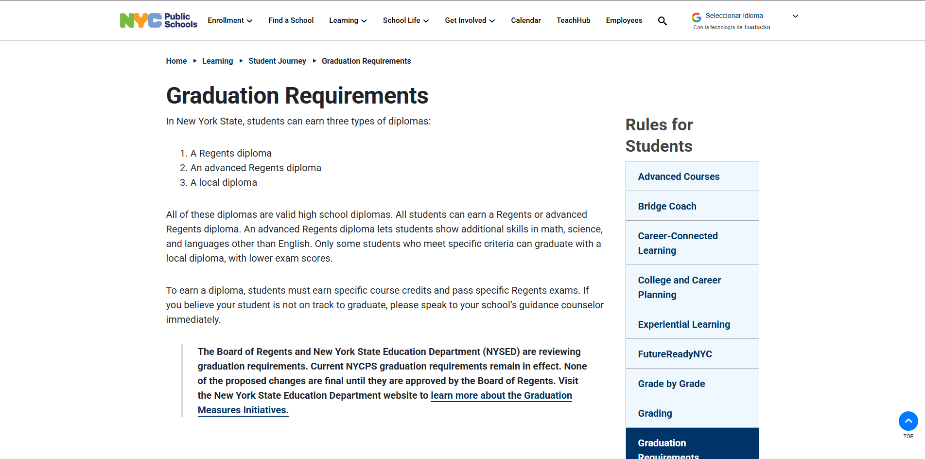 NYC Public Schools - Graduation Requirements